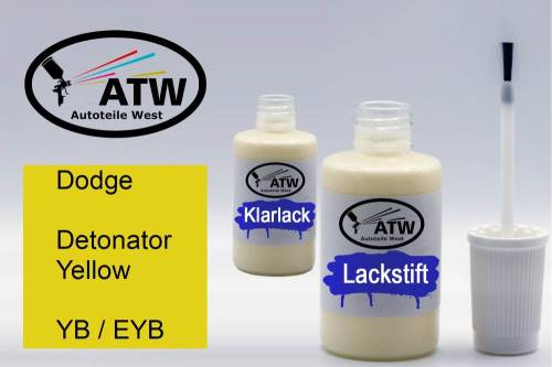 Dodge, Detonator Yellow, YB / EYB: 20ml Lackstift + 20ml Klarlack - Set, von ATW Autoteile West.